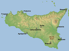 Иблейские горы на карте Сицилии