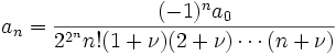 a_n =\frac{(-1)^n a_0}{2^{2^n}n! (1+\nu) (2+\nu ) \cdots (n+\nu)}