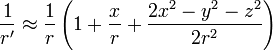 \frac{1}{r'}\approx \frac{1}{r}\left( 1+\frac{x}{r}+\frac{2{{x}^{2}}-{{y}^{2}}-{{z}^{2}}}{2{{r}^{2}}} \right)