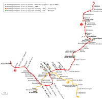 Map of Lille metro lines 1 and 2.svg
