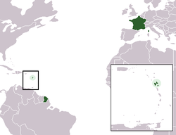 Карта Франции с выделенным регионом Гваделупа