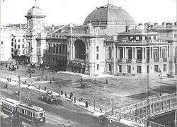 1910-ые годы. Витебский вокзал. В правом нижнем углу снимка видны набережная и мост через Введенский канал