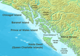Залив Королевы Шарлотты в южной части карты