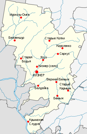 Кизнерский район, карта