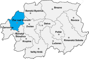 Район Жьяр-над-Гроном на карте